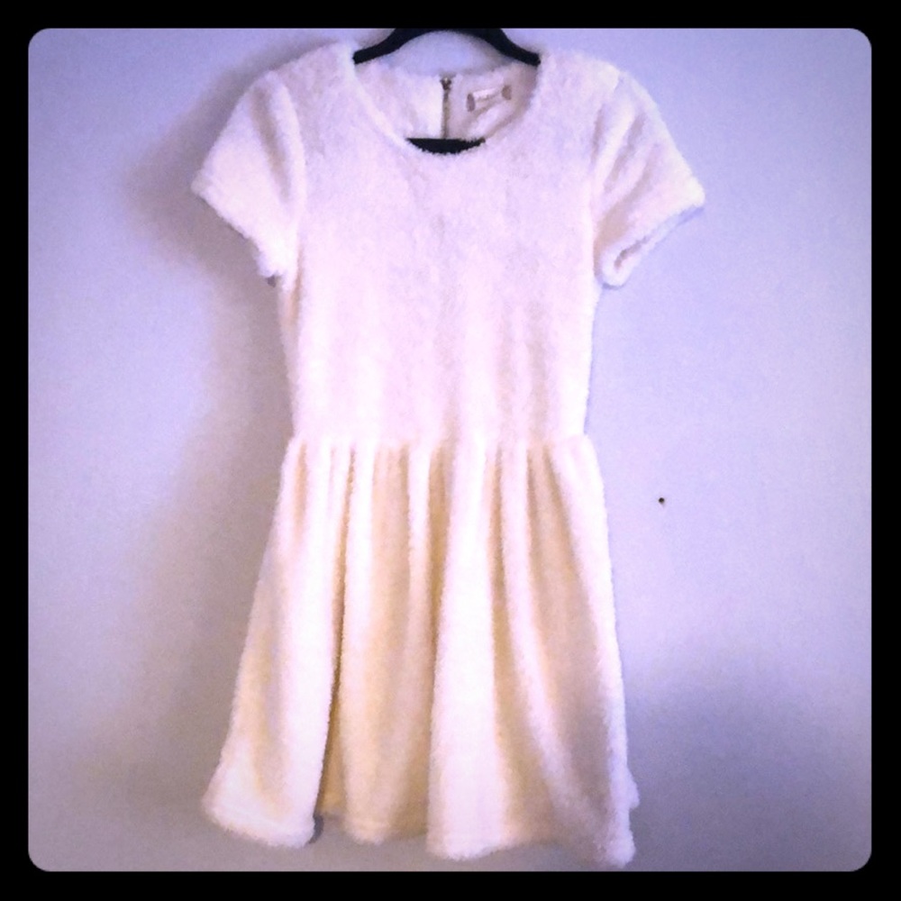 Fluffy white sweater dress